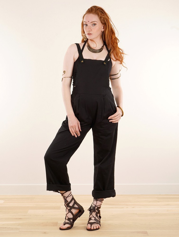 Toonzshop Anardil Strappy Bar Back Jumpsuit With Crochet Jumpsuit Női Fekete | NSMHUOX-19