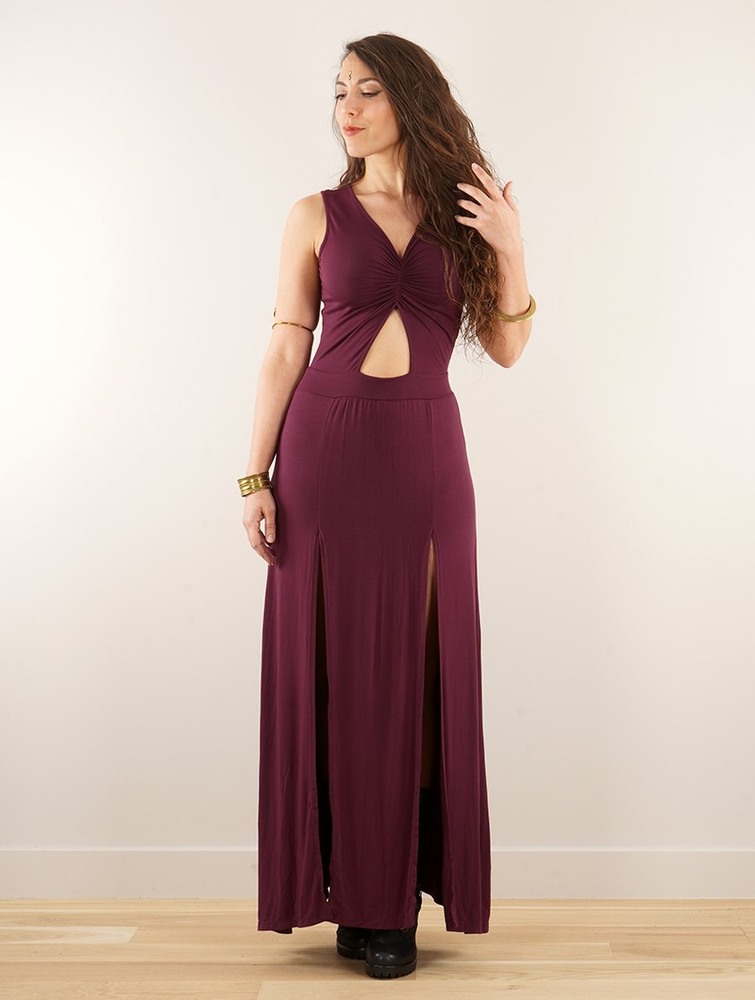 Toonzshop Andreas Long Split Strappy Dress Ruha Női Wine | PWJBNFK-18