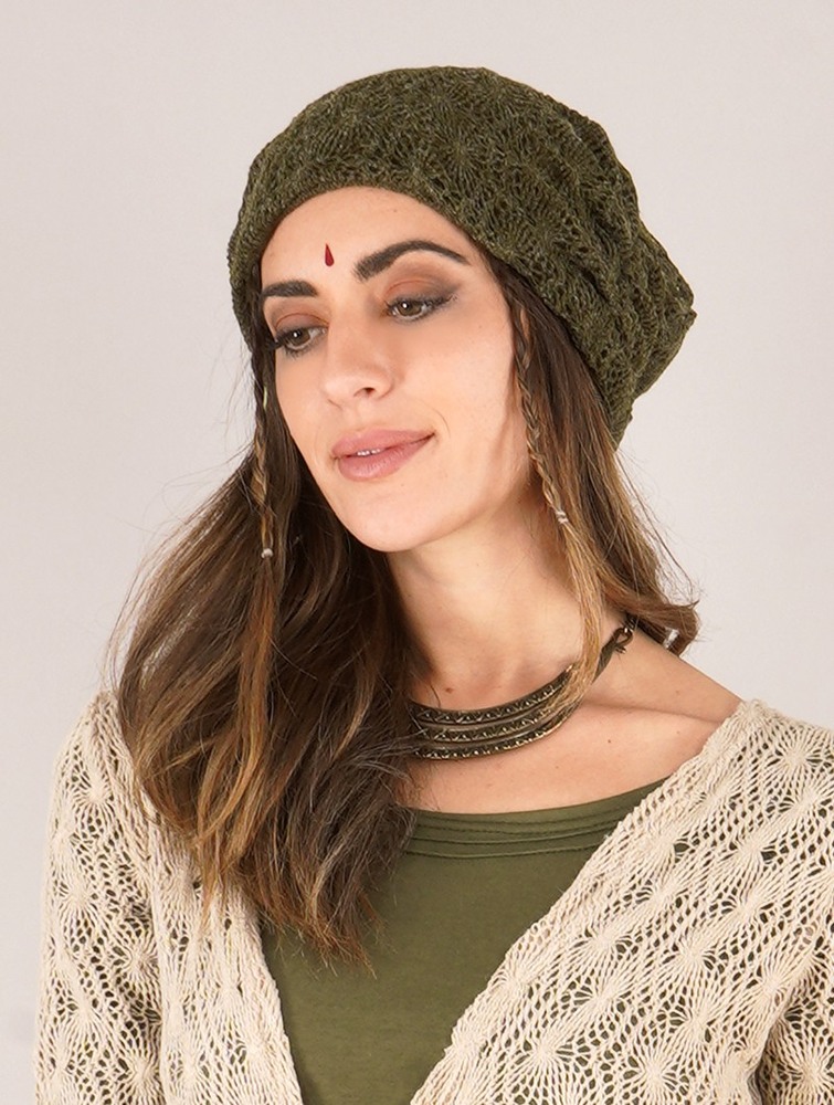 Toonzshop Aslan Pleated Crochet Beanie Télisapka Női Zöld | KJCSANX-37