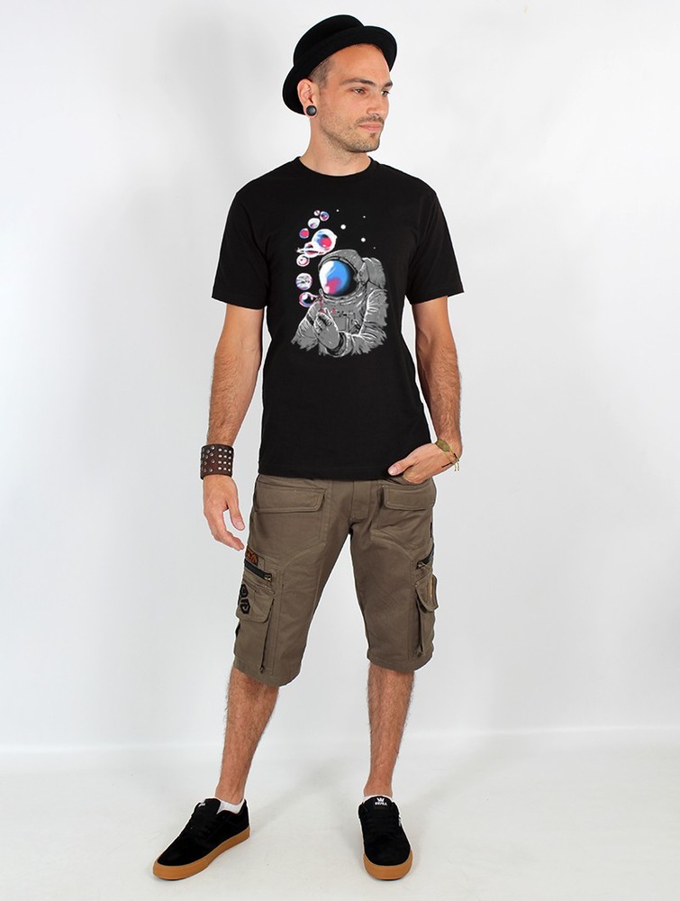 Toonzshop Astronaut Planet Bubble Printed Short Sleeve T-shirt Póló Férfi Fekete | NBCXARF-52