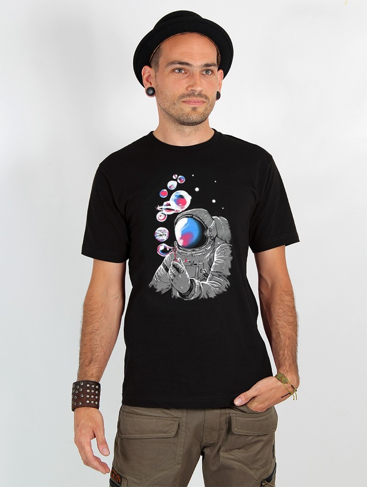 Toonzshop Astronaut Planet Bubble Printed Short Sleeve T-shirt Póló Férfi Fekete | NBCXARF-52