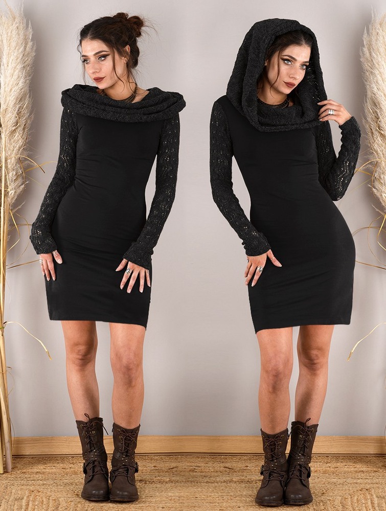 Toonzshop Atmäa Crochet Long Sleeved Dress Ruha Női Fekete | KQCVFTX-90