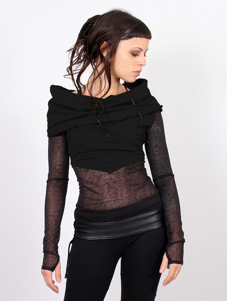 Toonzshop Azmiyäa Transparent Insert Long Sleeve Top Felsők Női Fekete | KYDOTHC-95