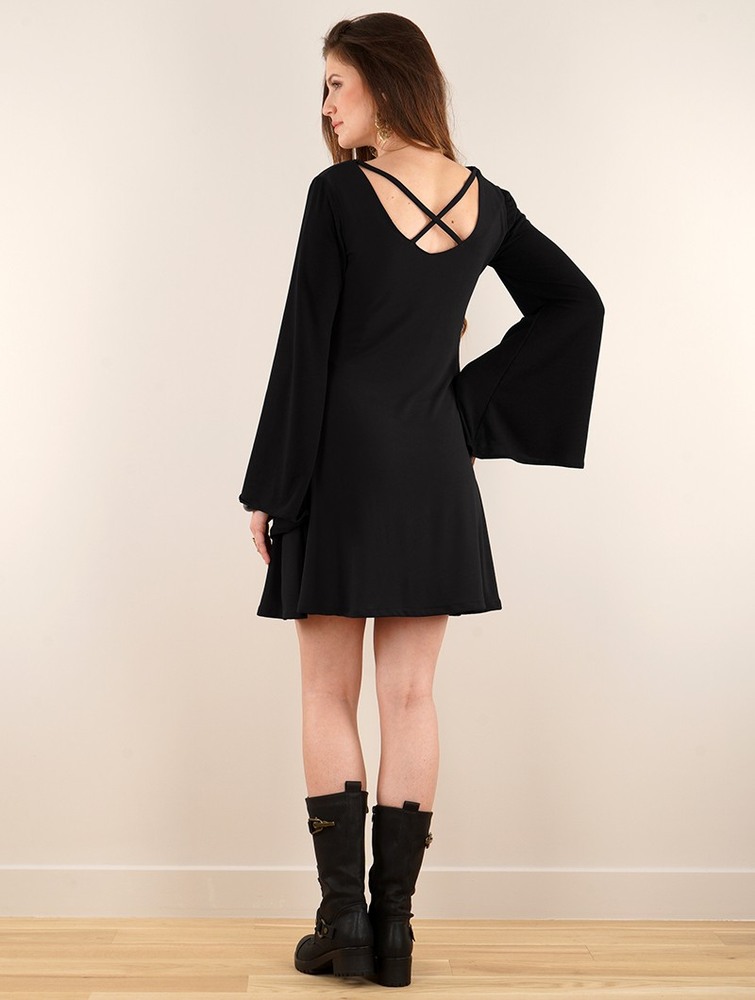 Toonzshop Black Moon Reversible Flared Long Sleeve Dress Ruha Női Fekete | SCLZYNU-93