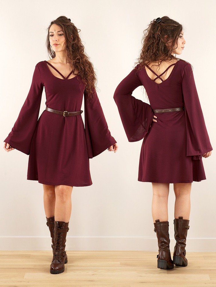 Toonzshop Black Moon Reversible Flared Long Sleeve Dress Ruha Női Wine | WGBCVYU-79