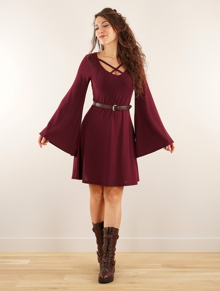 Toonzshop Black Moon Reversible Flared Long Sleeve Dress Ruha Női Wine | WGBCVYU-79