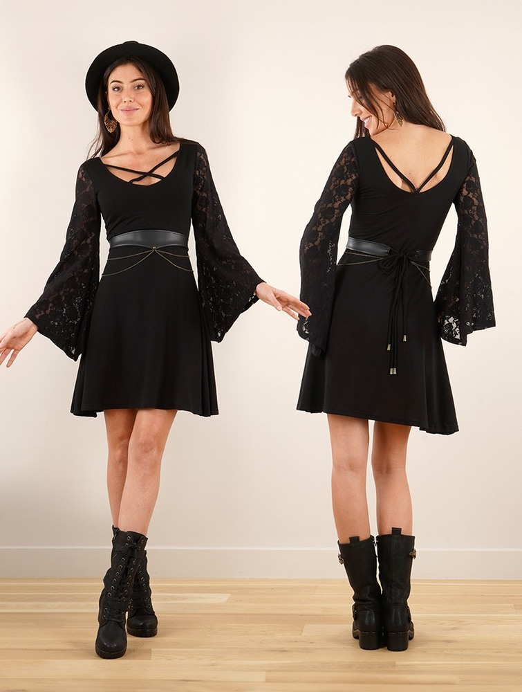 Toonzshop Black Moon Reversible Long Sleeve Dress Ruha Női Fekete | BZHJUNA-03