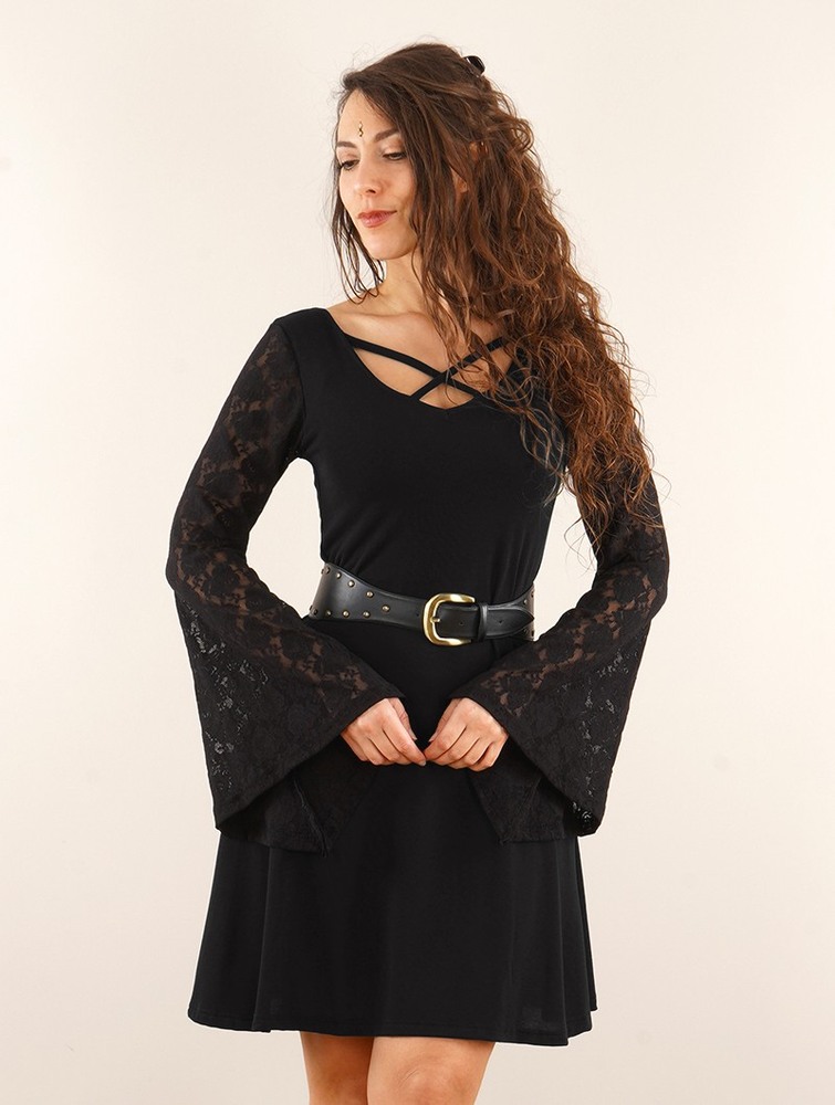 Toonzshop Black Moon Reversible Long Sleeve Dress Ruha Női Fekete | BZHJUNA-03