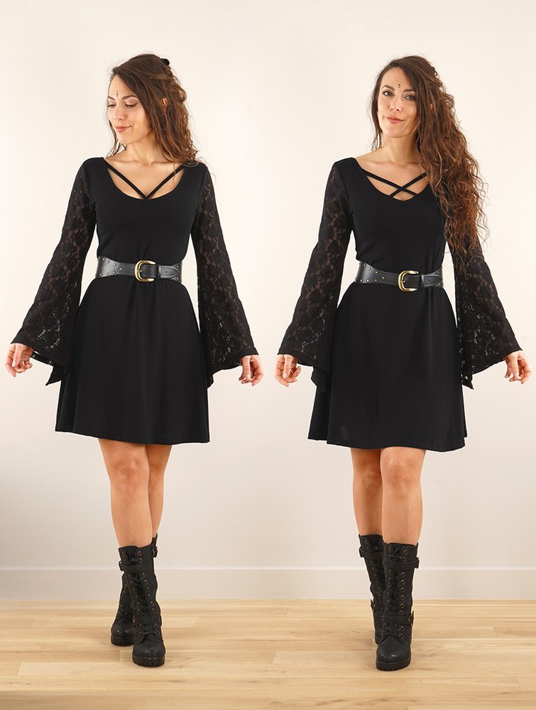 Toonzshop Black Moon Reversible Long Sleeve Dress Ruha Női Fekete | BZHJUNA-03