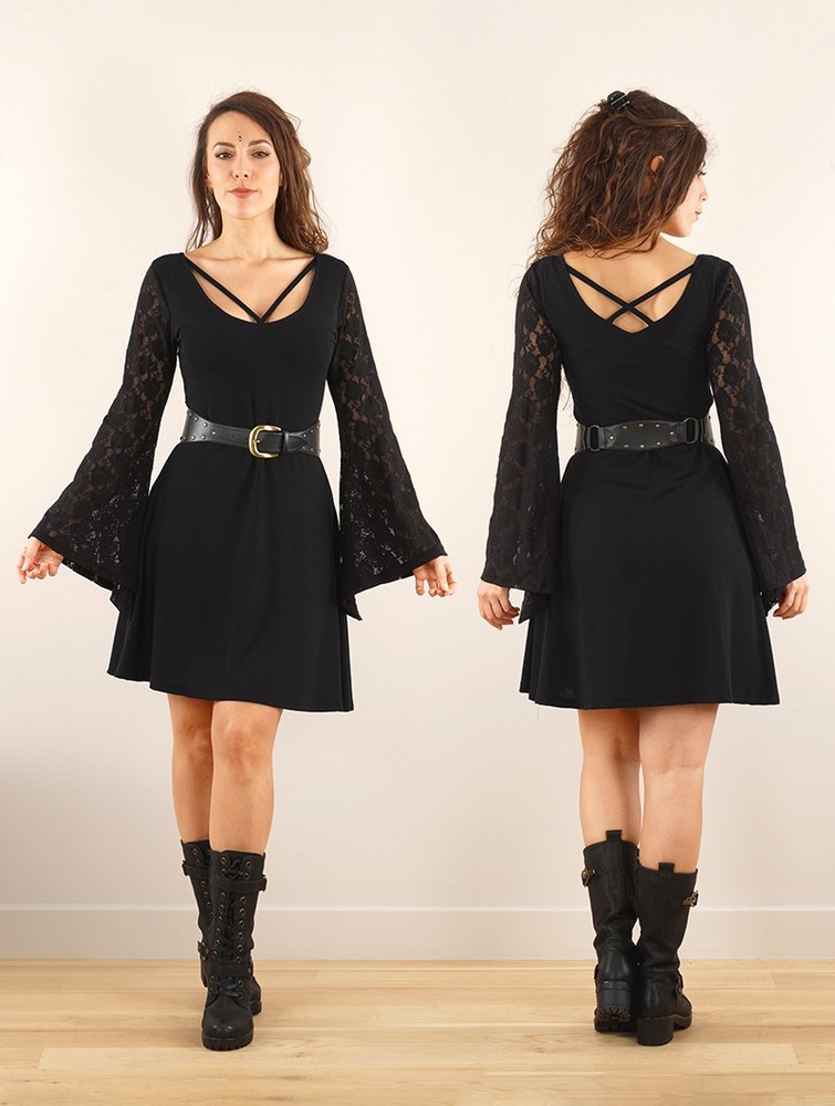 Toonzshop Black Moon Reversible Long Sleeve Dress Ruha Női Fekete | BZHJUNA-03