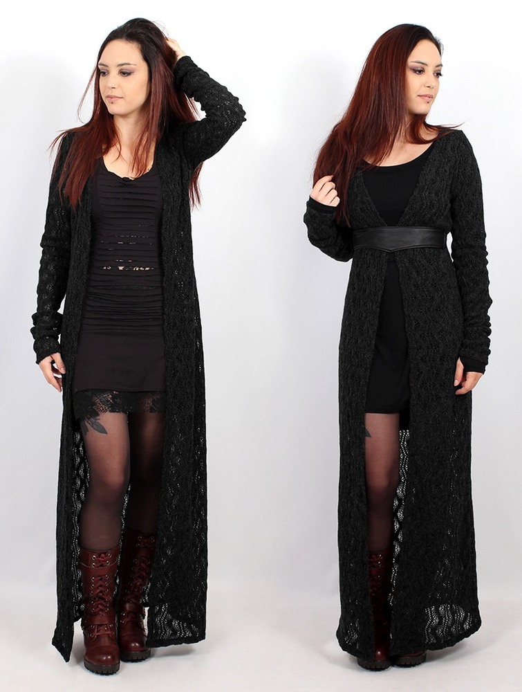 Toonzshop Boheme Crochet Long Cardigan Kardigán Női Fekete | NFUVHTL-52