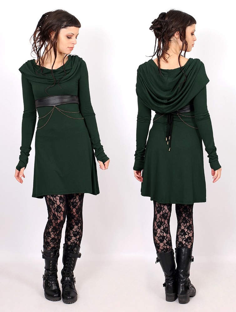 Toonzshop Chryzz Hooded Long Sleeve Dress Ruha Női Zöld | TAYCRDG-23