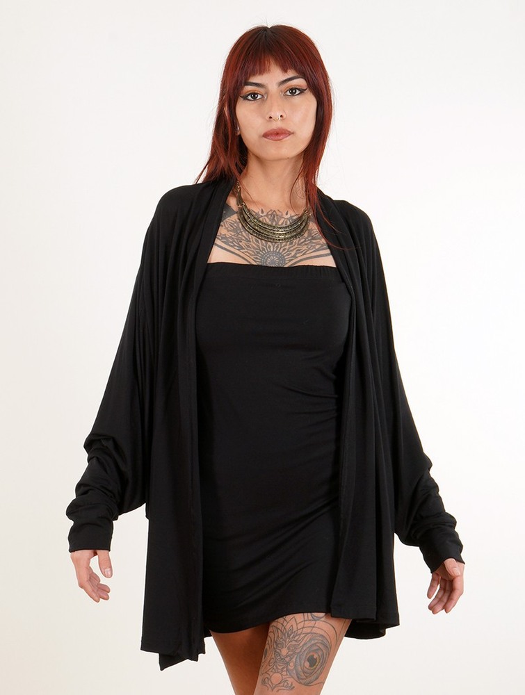 Toonzshop Daedra Bat Wing Sleeve Long Cardigan Kardigán Női Fekete | LVZEBAF-28