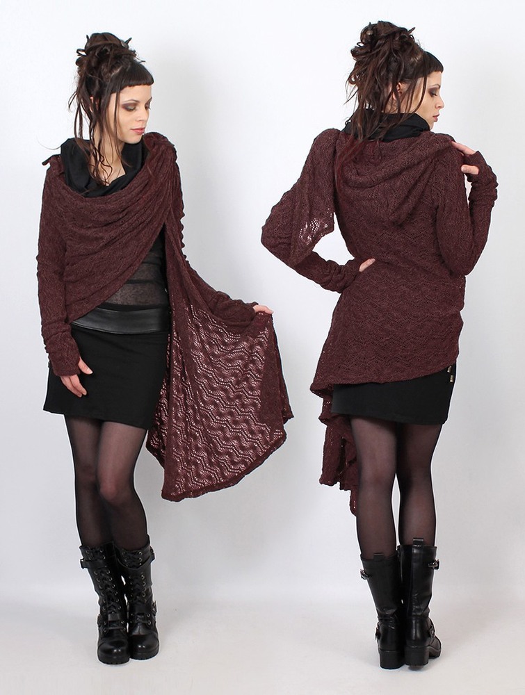 Toonzshop Danaeriz Long Sleeve Hooded Crochet Shawl Cardigan Kardigán Női Wine | HSEVIMB-94