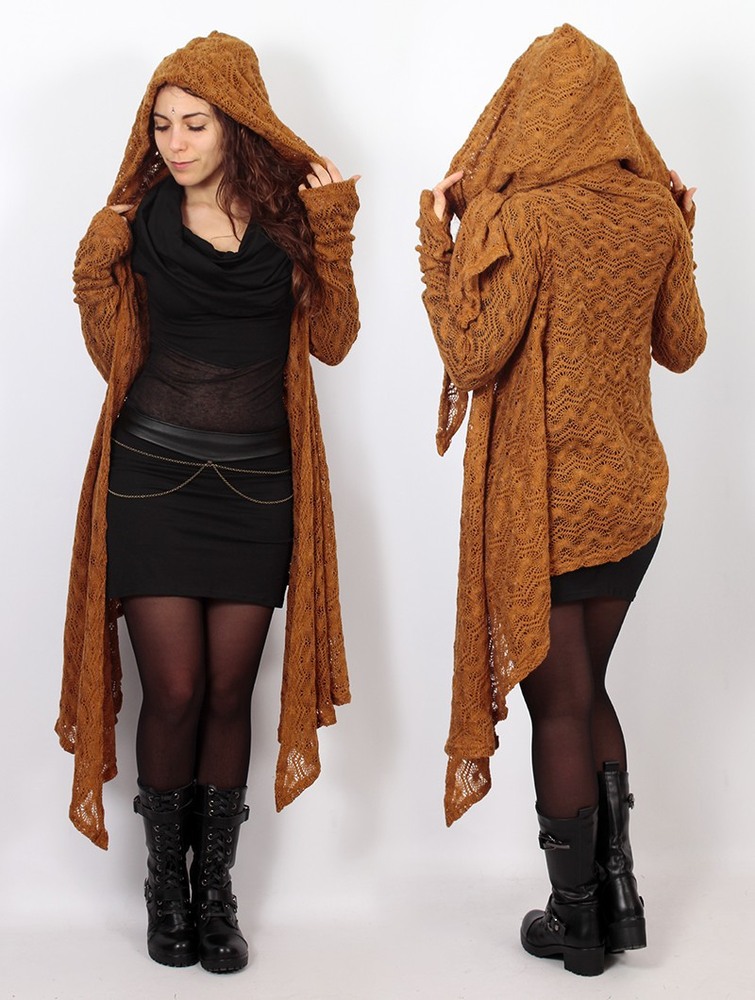 Toonzshop Danaeriz Long Sleeve Hooded Crochet Shawl Cardigan Kardigán Női Rusty | HUJOEAW-63