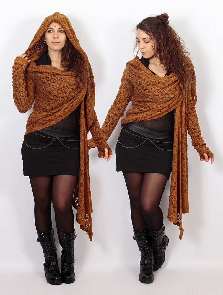 Toonzshop Danaeriz Long Sleeve Hooded Crochet Shawl Cardigan Kardigán Női Rusty | HUJOEAW-63