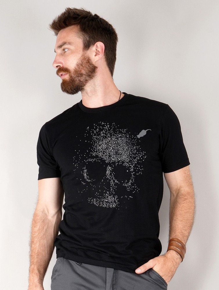 Toonzshop Dots Skull Printed Short Sleeve T-shirt Póló Férfi Fekete | EBQVCJO-19