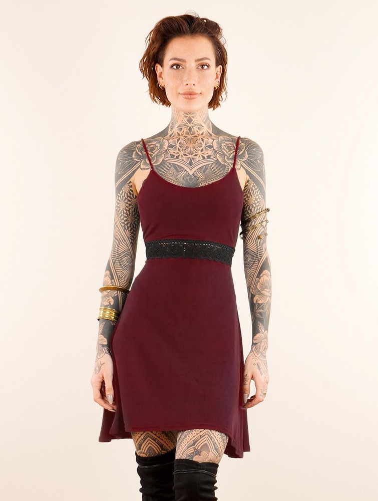 Toonzshop Düune Skater Dress With Crochet Ruha Női Wine | TJYAVWG-19