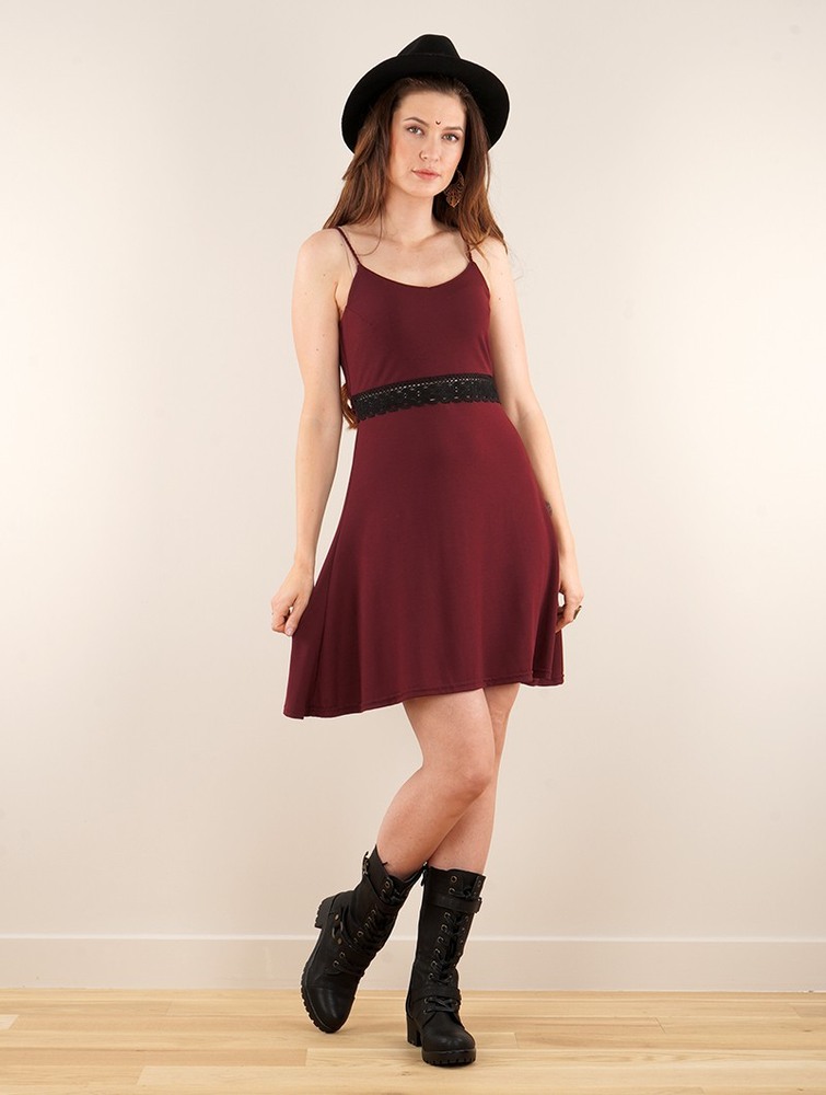 Toonzshop Düune Skater Dress With Crochet Ruha Női Wine | TJYAVWG-19