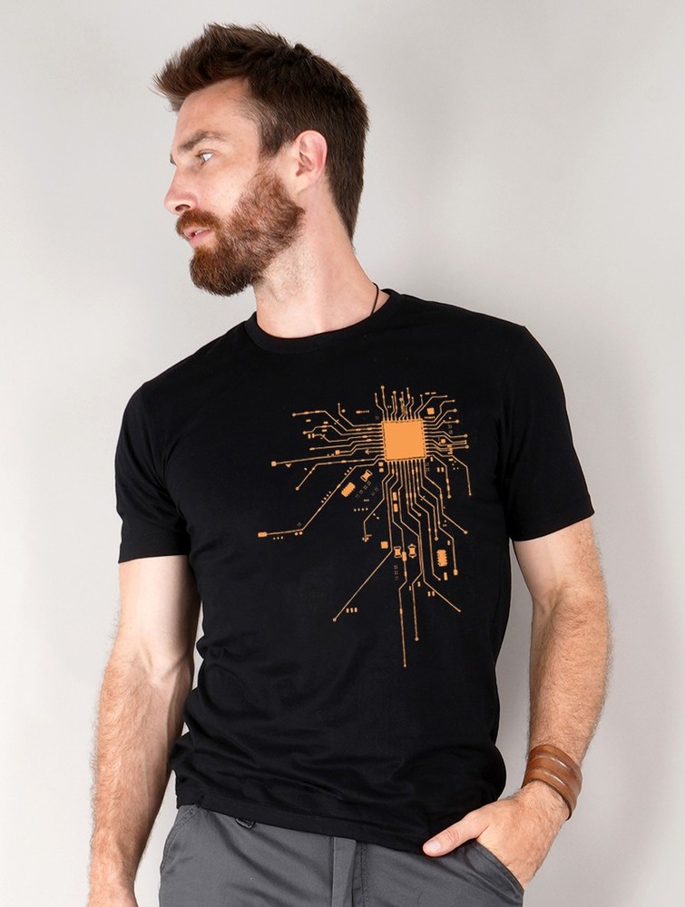 Toonzshop Electrosystem Printed Short Sleeve T-shirt Póló Férfi Fekete Narancssárga | NFJKDWC-61