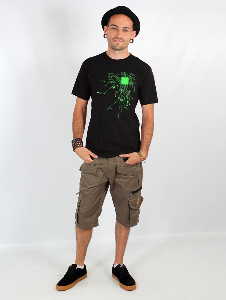 Toonzshop Electrosystem Printed Short Sleeve T-shirt Póló Férfi Fekete Zöld | WBNCMAJ-82