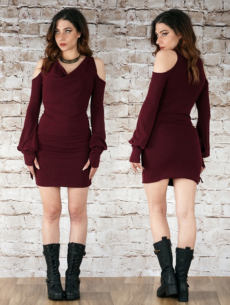 Toonzshop Elixir Bare Shoulder Sweater Dress Ruha Női Wine | VXATKMZ-31