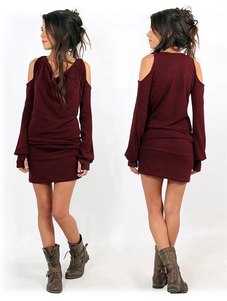 Toonzshop Elixir Bare Shoulder Sweater Dress Ruha Női Wine | VXATKMZ-31