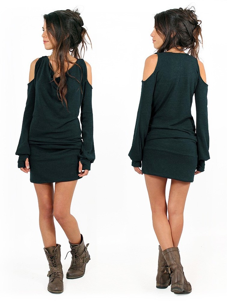 Toonzshop Elixir Bare Shoulder Sweater Dress Ruha Női Teal | VBWCXIH-89