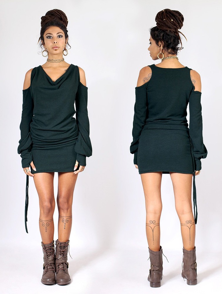 Toonzshop Elixir Bare Shoulder Sweater Dress Ruha Női Teal | VBWCXIH-89