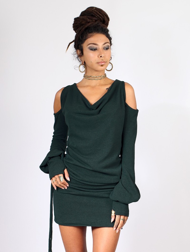 Toonzshop Elixir Bare Shoulder Sweater Dress Ruha Női Teal | VBWCXIH-89