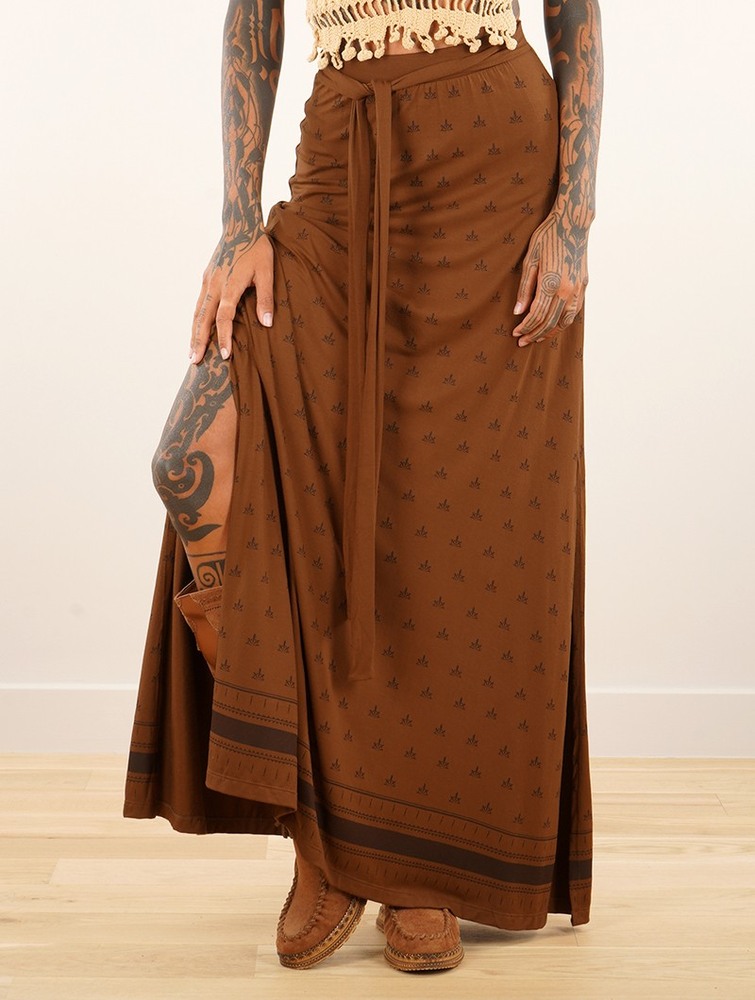 Toonzshop Eressea Umbas Printed Long Skirt Szoknya Női Goldenbrown | LXKPECO-46