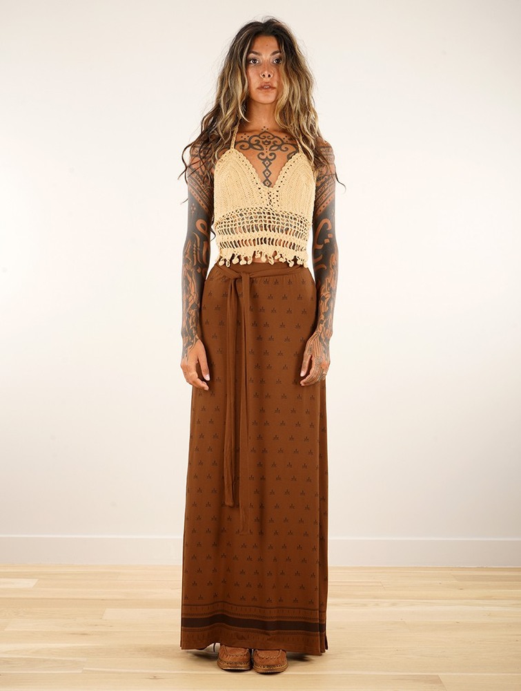 Toonzshop Eressea Umbas Printed Long Skirt Szoknya Női Goldenbrown | LXKPECO-46