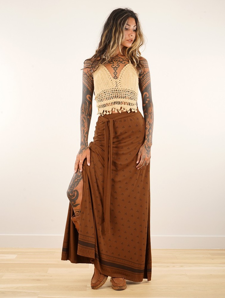 Toonzshop Eressea Umbas Printed Long Skirt Szoknya Női Goldenbrown | LXKPECO-46