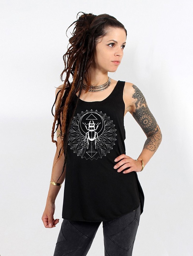 Toonzshop Geometric Scarab Printed Tank Top Trikó Női Fekete Titán | SJTUOAE-84