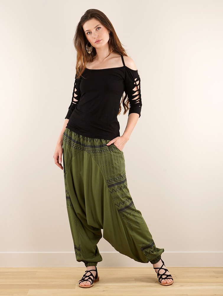 Toonzshop Ginie Aztec Light Harem Pants Nadrág Női Khaki Fekete | HYZTPVQ-08