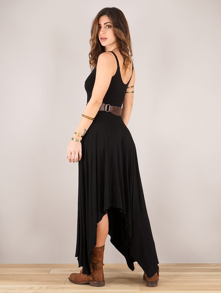 Toonzshop Gypse Asymmetric Flared Long Dress Ruha Női Fekete | SUMNGIJ-01