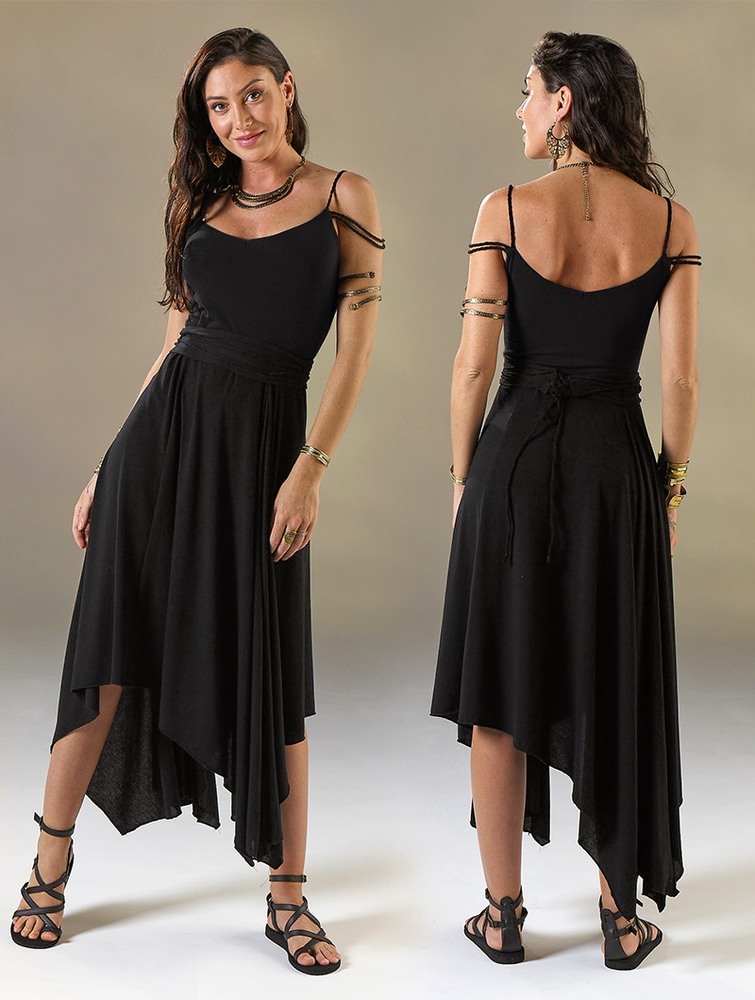 Toonzshop Gypse Asymmetric Flared Long Dress Ruha Női Fekete | SUMNGIJ-01