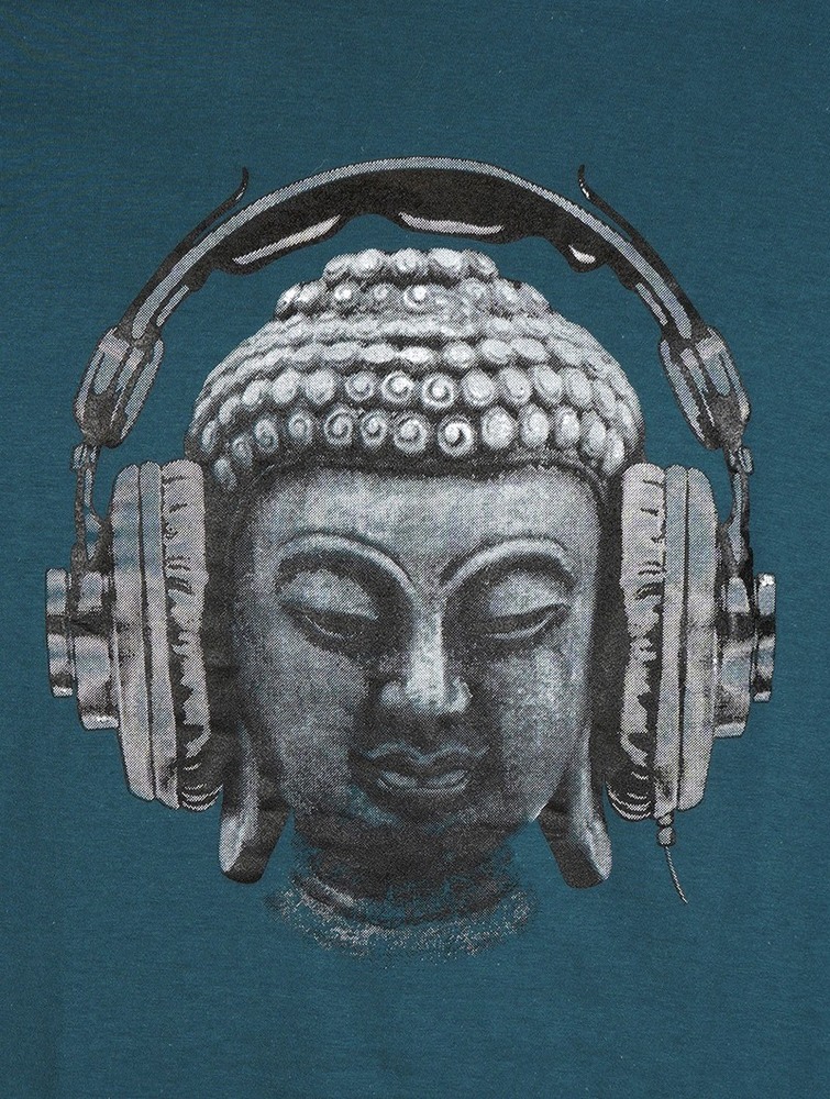 Toonzshop Headphone Bouddha Printed Short Sleeve T-shirt Póló Férfi Kék | LVEMGWJ-37