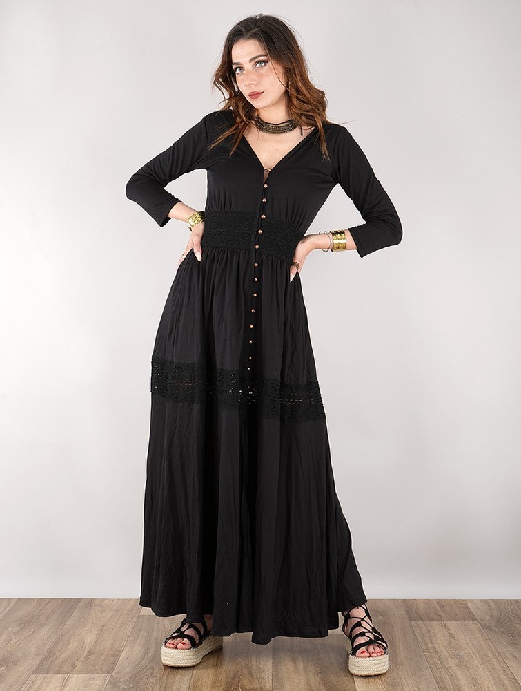 Toonzshop Heldaria Buttoned Long Dress Ruha Női Fekete Fekete | YPMTHRU-96