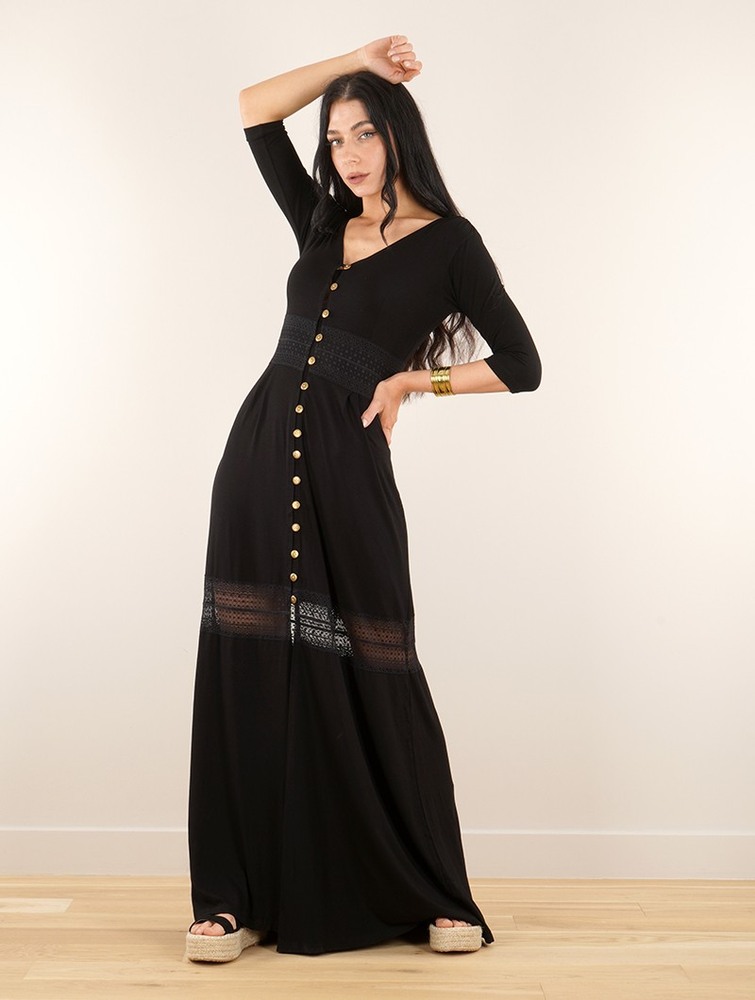 Toonzshop Heldaria Buttoned Long Dress Ruha Női Fekete Fekete | YPMTHRU-96