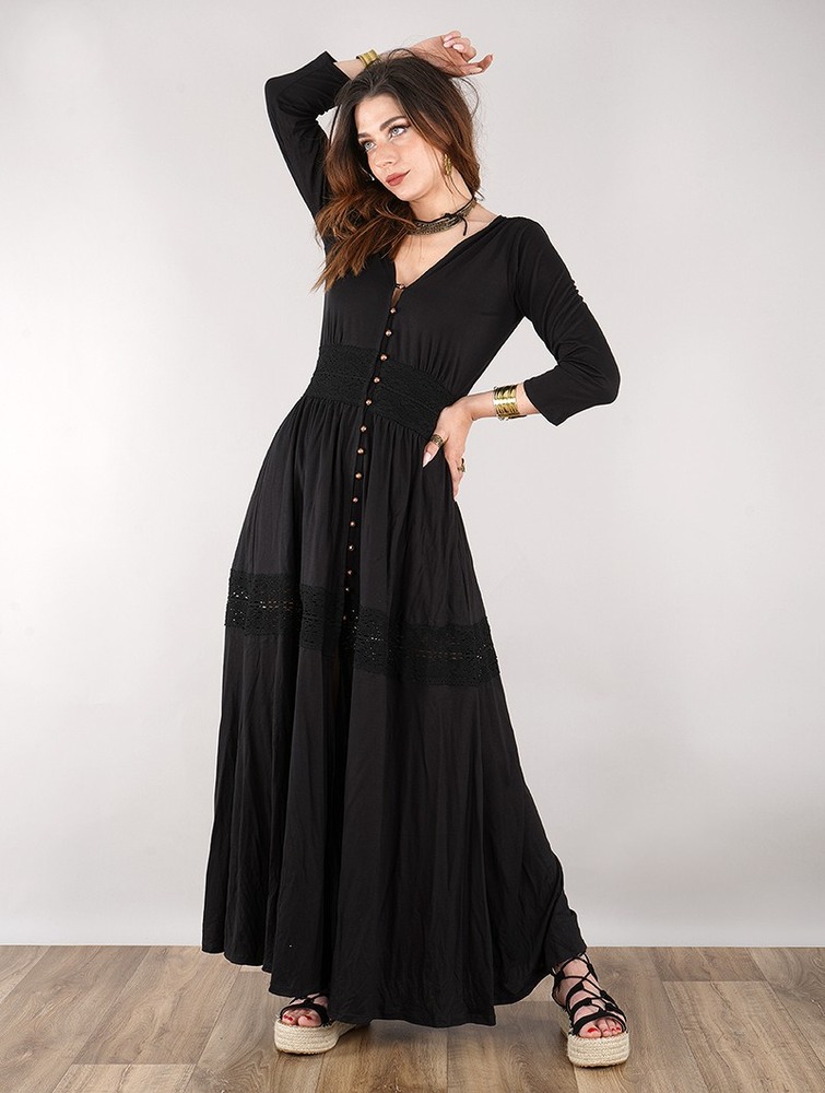 Toonzshop Heldaria Buttoned Long Dress Ruha Női Fekete Fekete | YPMTHRU-96