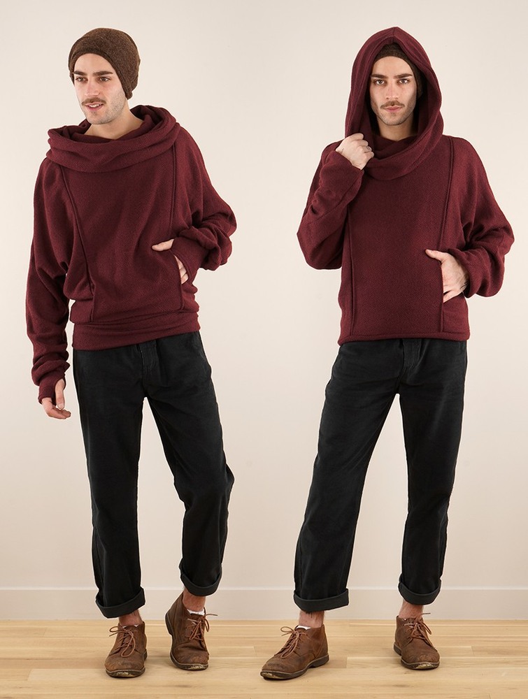 Toonzshop Helixx Retractable Hooded Long Sweater Pulóver Női Wine | JVKMCEQ-69