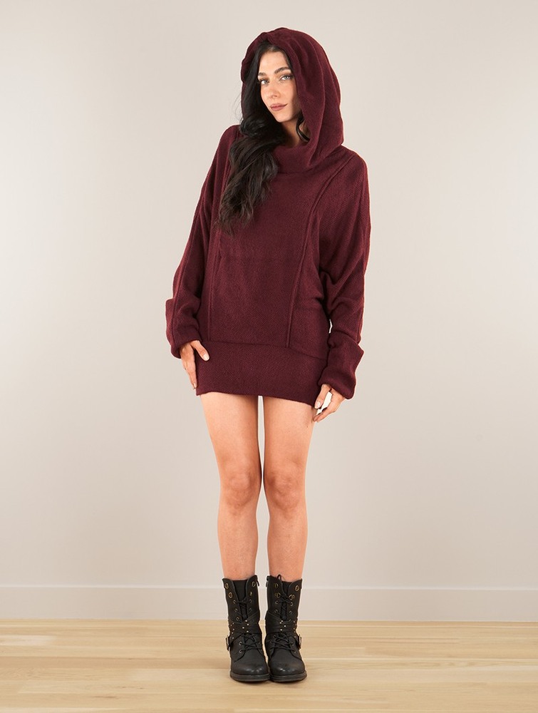 Toonzshop Helixx Retractable Hooded Long Sweater Pulóver Női Wine | JVKMCEQ-69