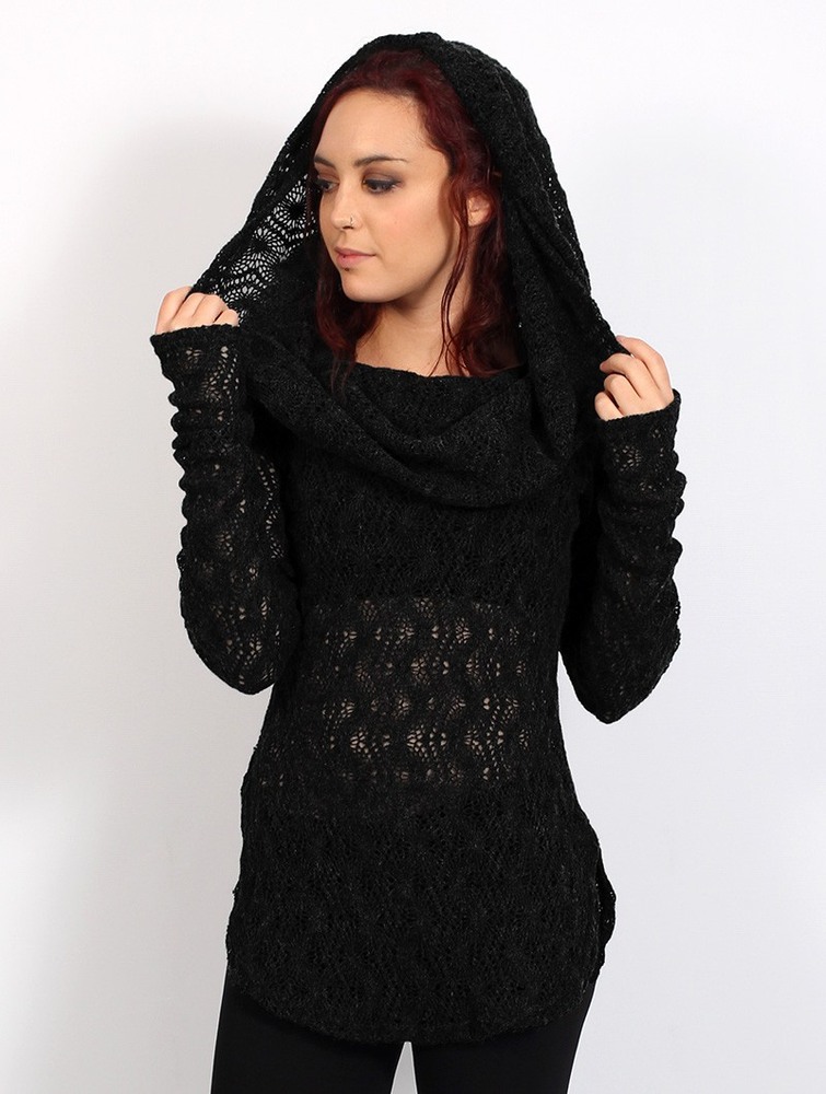 Toonzshop Hookäa Crochet Sweater Pulóver Női Fekete | PFYDQKW-43