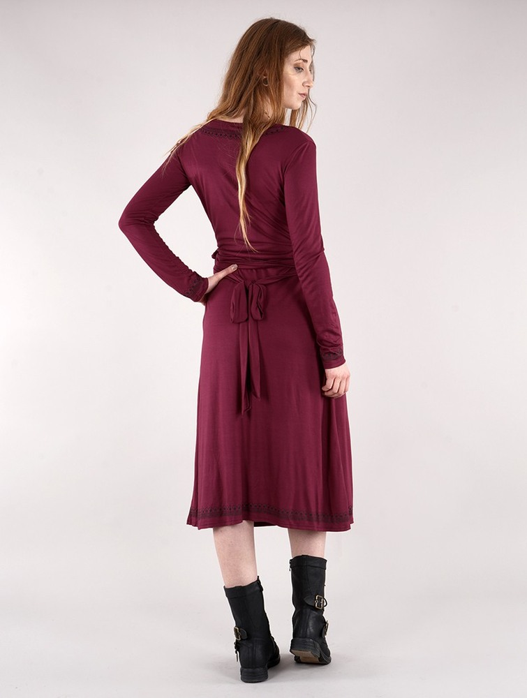 Toonzshop Irwaen Indie 2in1 Cardigan/Long Sleeve Midi Dress Ruha Női Wine | HMFNIVA-85