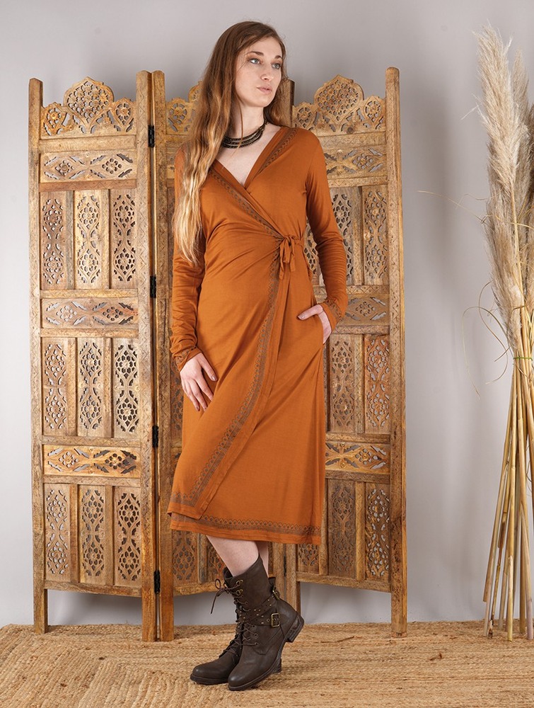 Toonzshop Irwaen Indie 2in1 Cardigan/Long Sleeve Midi Dress Ruha Női Rusty | NSJCTYV-30