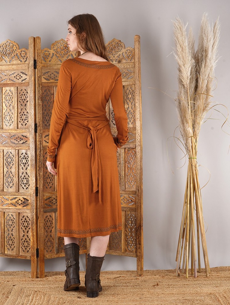 Toonzshop Irwaen Indie 2in1 Cardigan/Long Sleeve Midi Dress Ruha Női Rusty | NSJCTYV-30