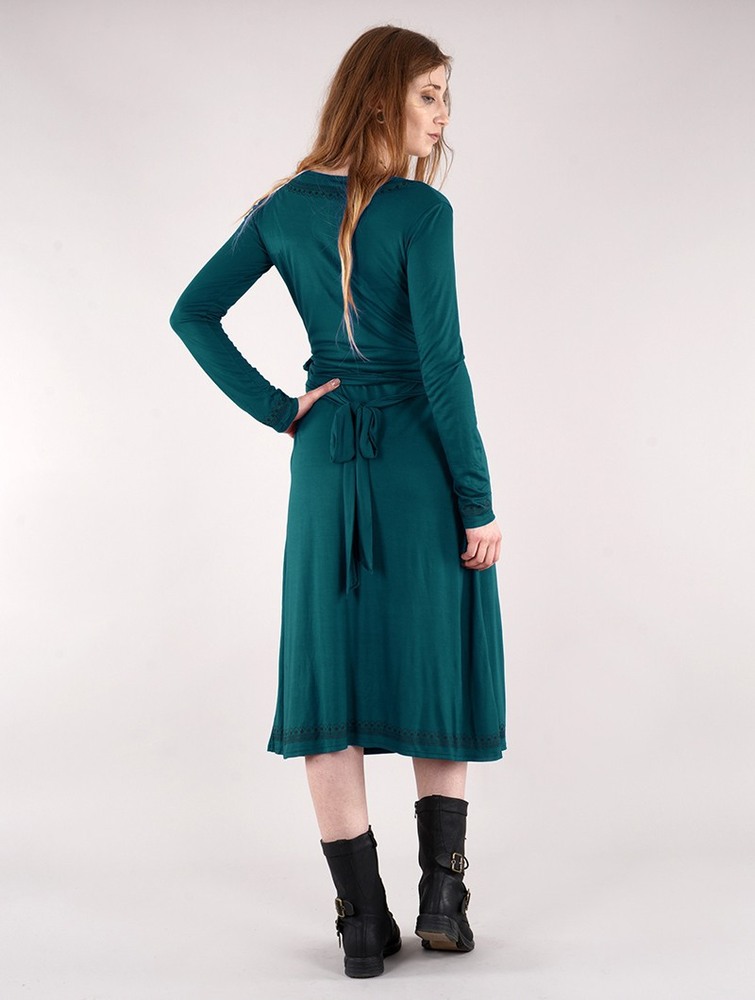 Toonzshop Irwaen Indie 2in1 Cardigan/Long Sleeve Midi Dress Ruha Női Kék | ZVTFHAB-13