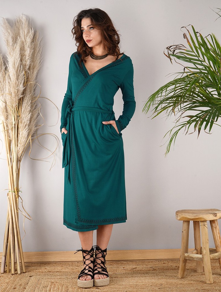 Toonzshop Irwaen Indie 2in1 Cardigan/Long Sleeve Midi Dress Ruha Női Kék | ZVTFHAB-13