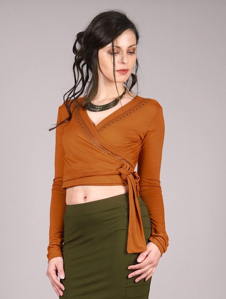 Toonzshop Irwaen Indie Long Sleeved Crop Top Felsők Női Rusty | ZYXGIFR-45